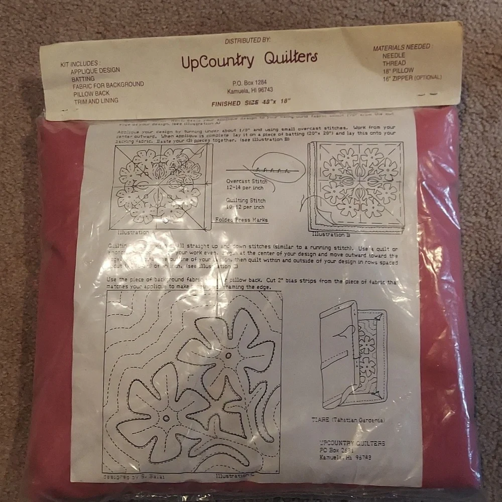 Vintage Gardenia Patch Needle Art Hawaiian Quilt Pillow Kit Sealed Package 1989 - Picture 2 of 4